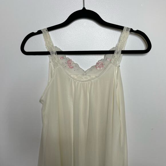 Vtg Miss Elaine Nightgown Slip Embroidered Floral Fairy Bride Honeymoon White M - Picture 4 of 10